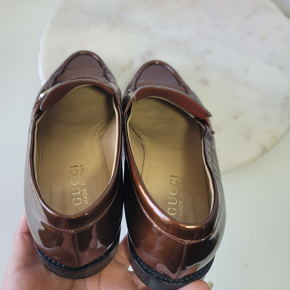 Vintage Gucci Classic "G" Womens Loafers Cooper Bronze Patent Leather Italy 8 B - Picture 8 of 16